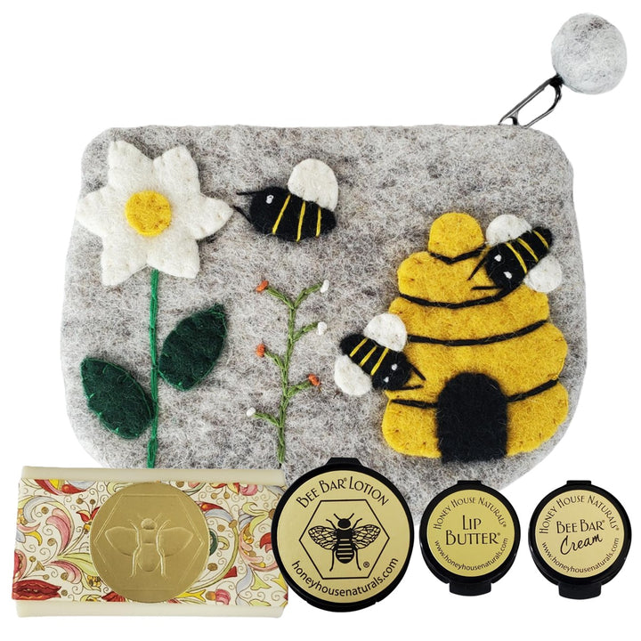 Bolsa de lana con muestras de abejas.